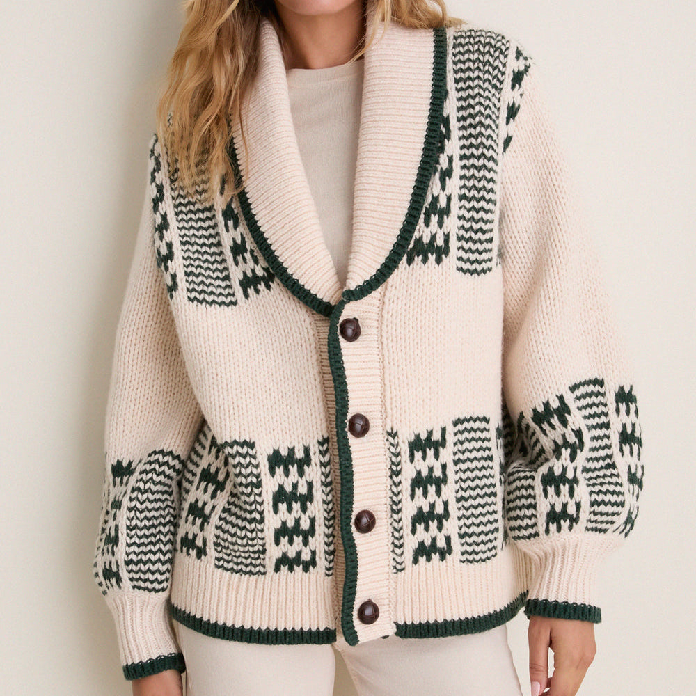 The Chalet Cardigan Sweater Cream & Forest