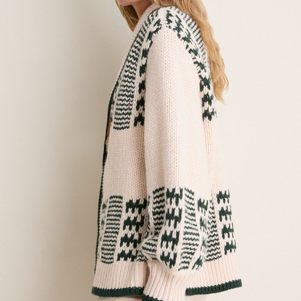 The Chalet Cardigan Sweater Cream & Forest