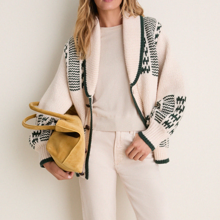 The Chalet Cardigan Sweater Cream & Forest