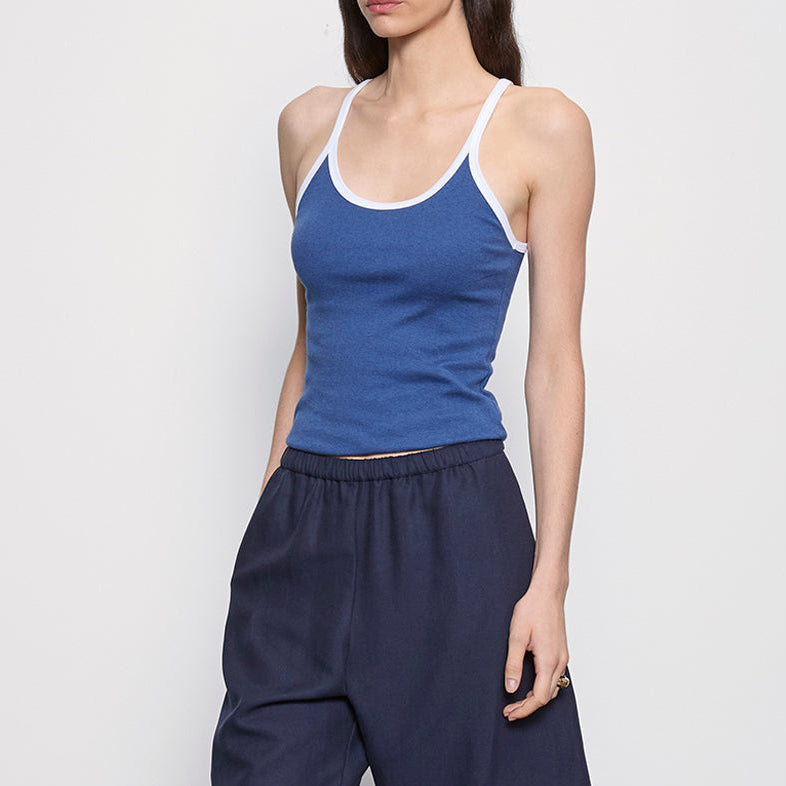 Classic Ringer Scoop Tank Ink Blue/White