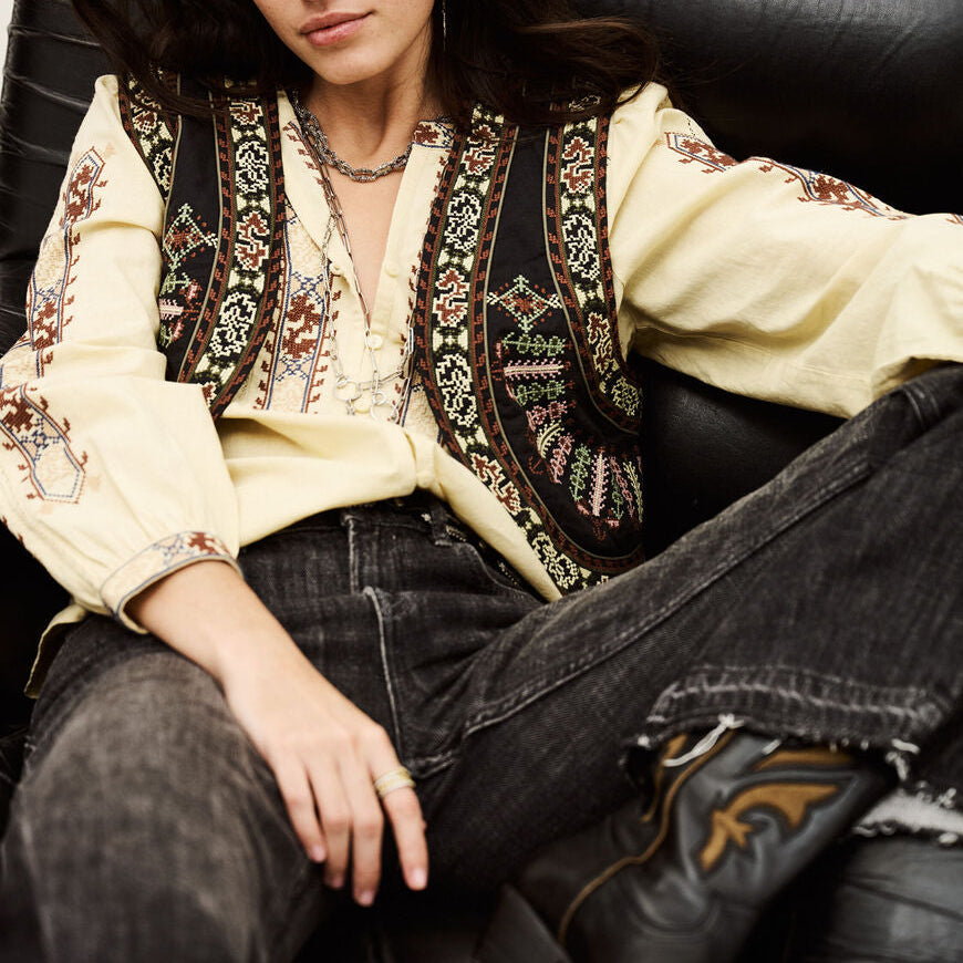 Fosca Cropped Emb Cardigan Carbone