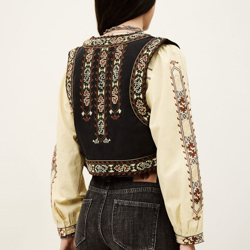 Fosca Cropped Emb Cardigan Carbone