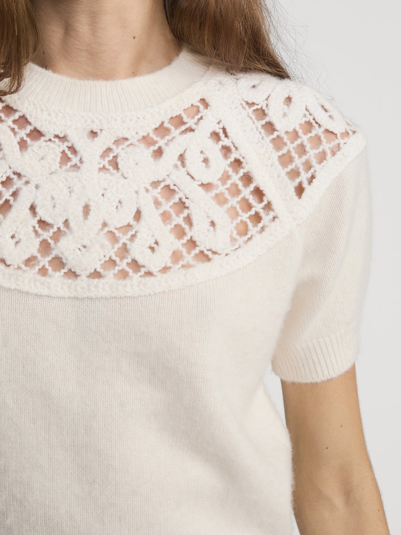 The Lace Gathered Sweater Cream