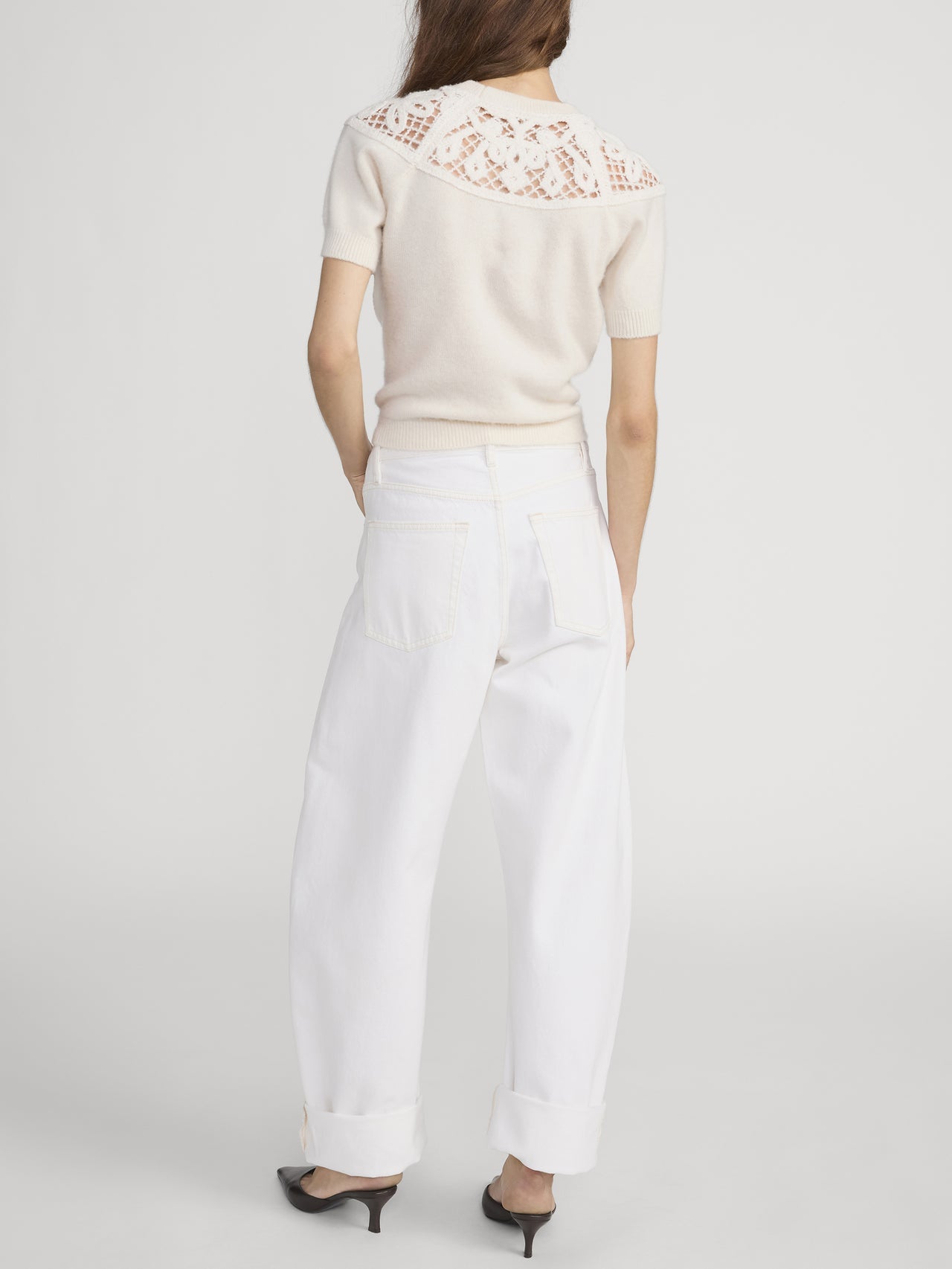 The Lace Gathered Sweater Cream