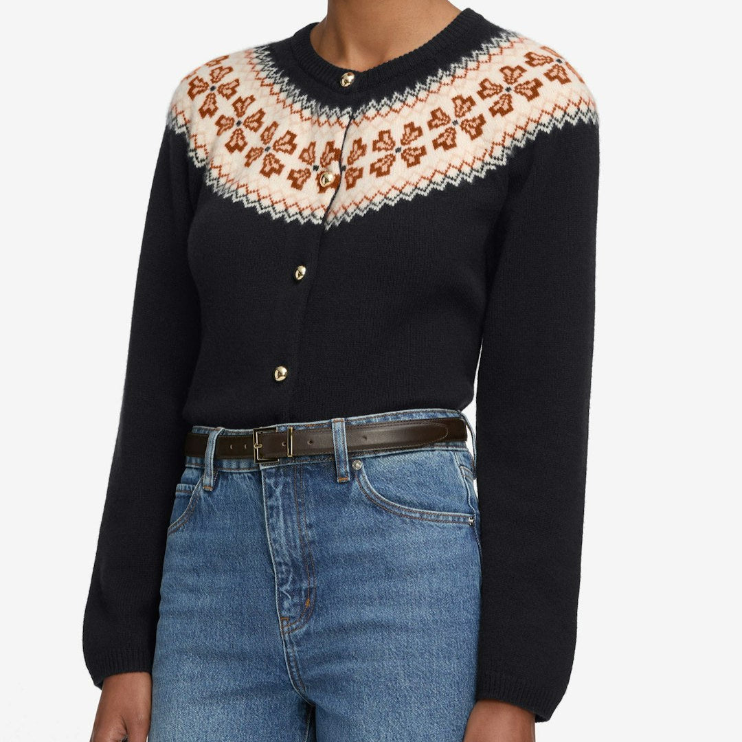 The Cashmere Fairisle Cardi Navy
