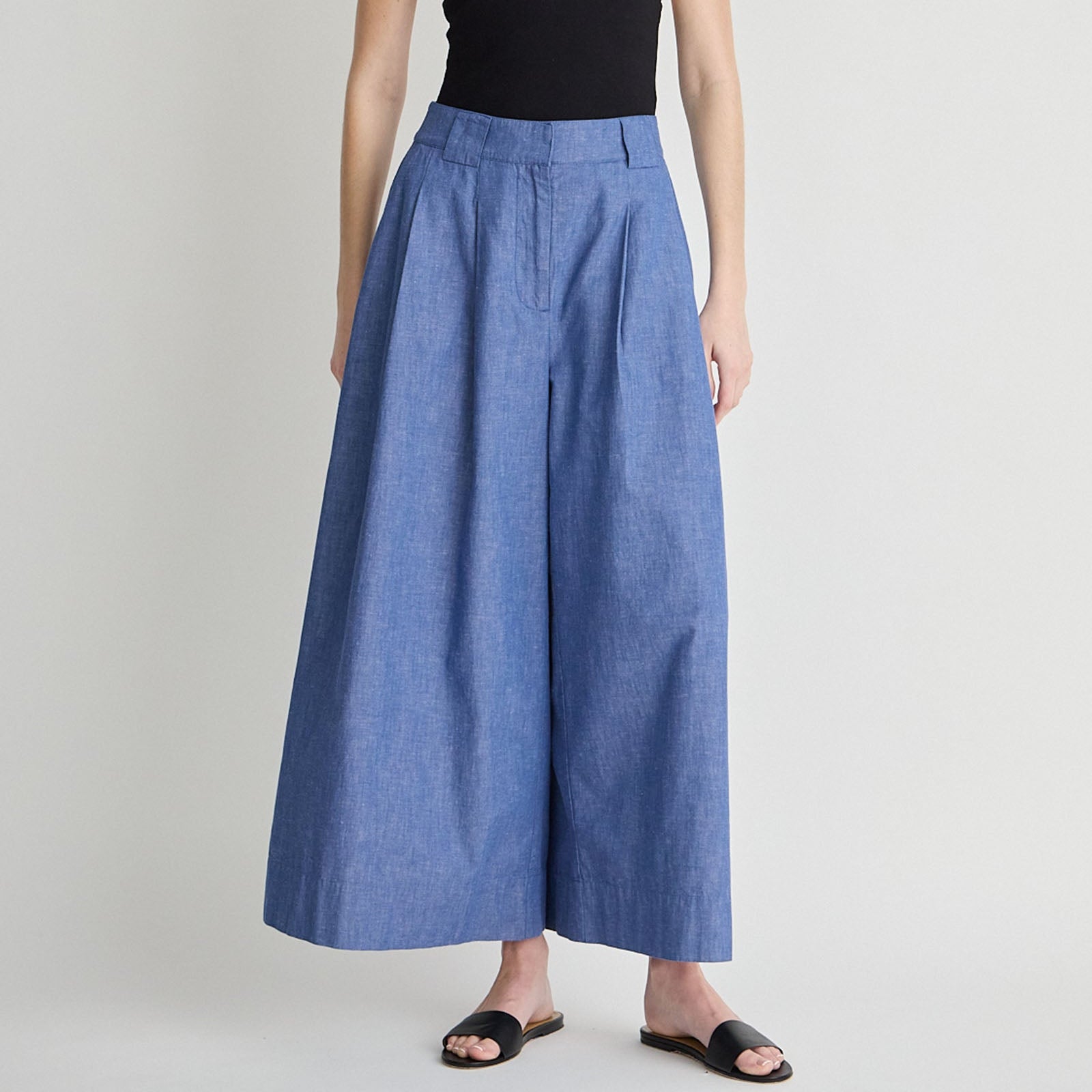 Elan Midrise Palazzo Pant Chambray