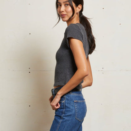 Gabby Rib S/S Crew Charcoal
