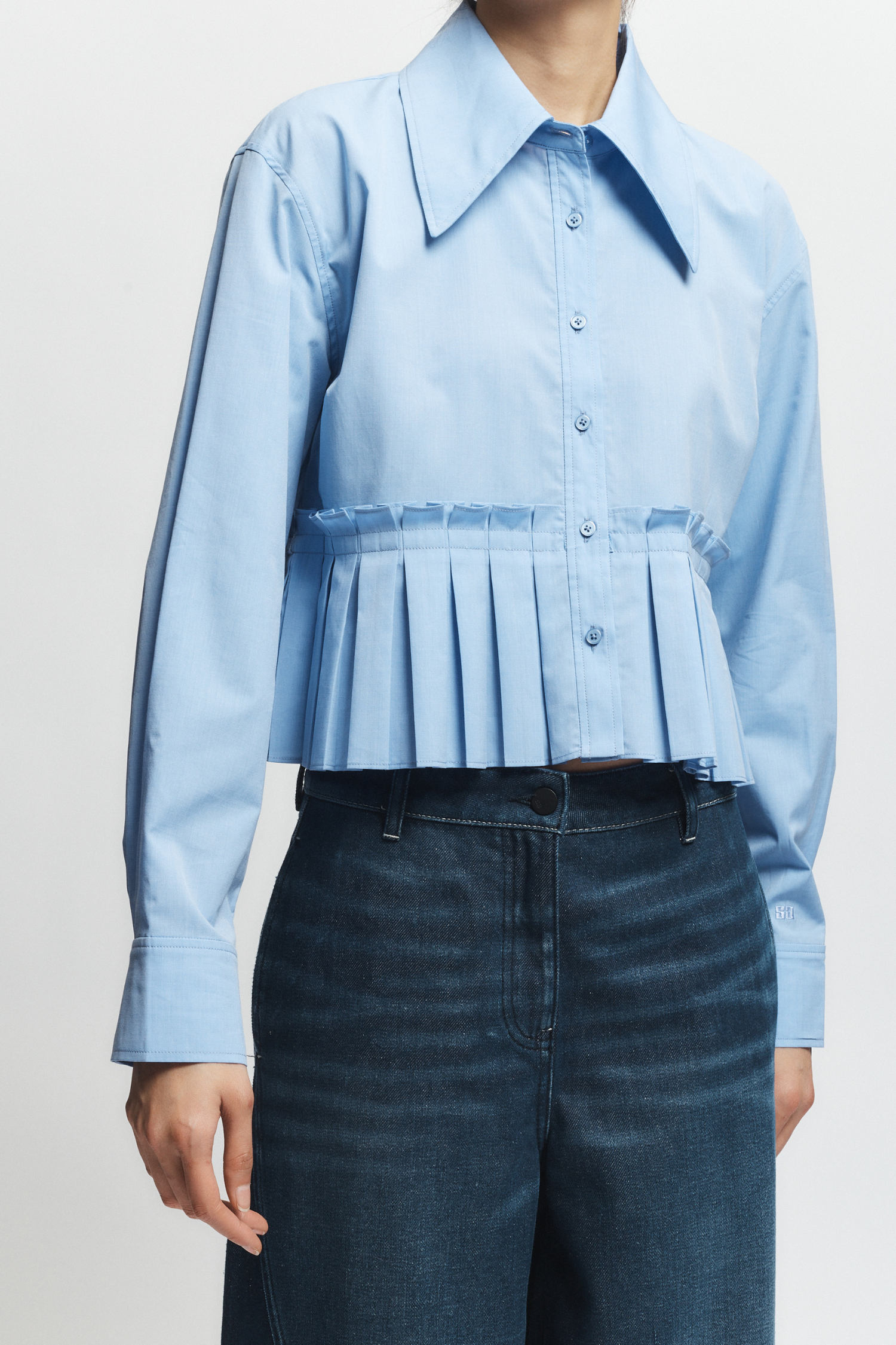 Mila Ruched Blouse Blue Chambray