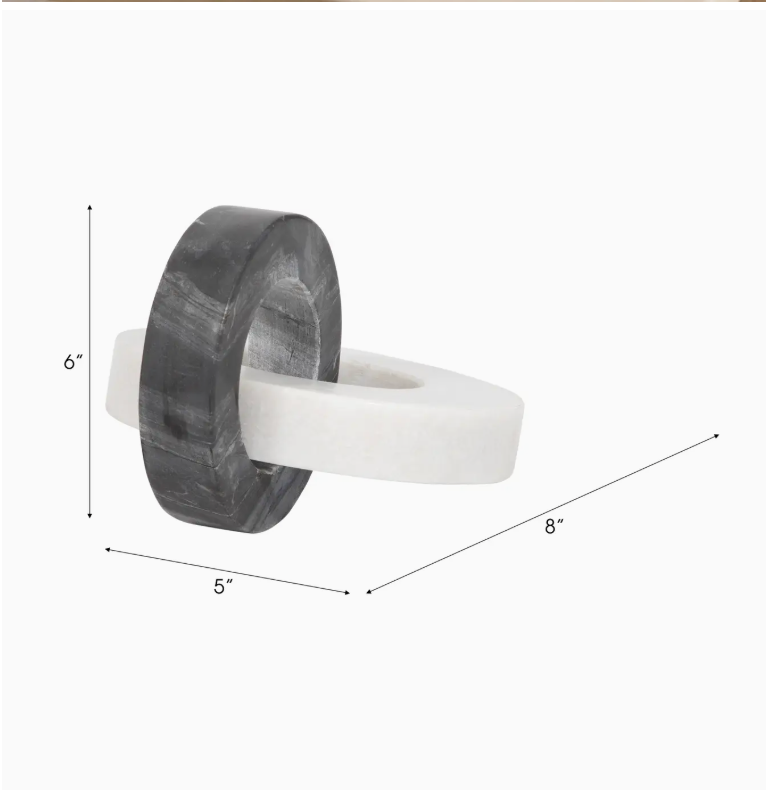 Marble Interlocking Rings Decor Sculpture White 8"