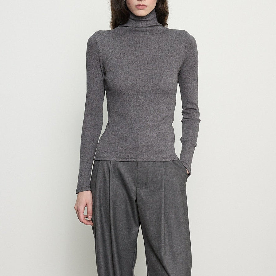 Cashmere Rib Turtleneck Heather Grey
