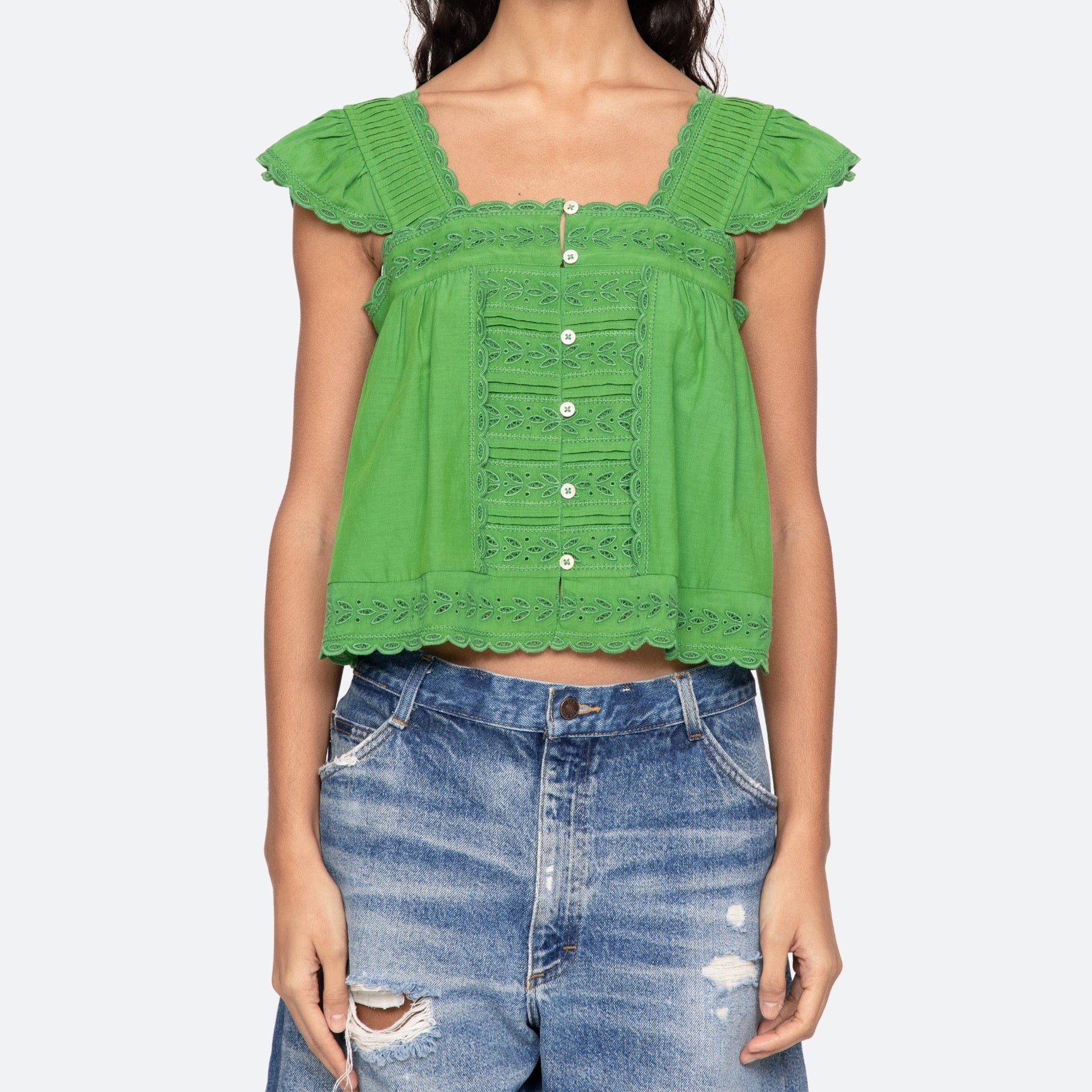 ELIZA SOLID FLUTTER SLV TOP (D2)