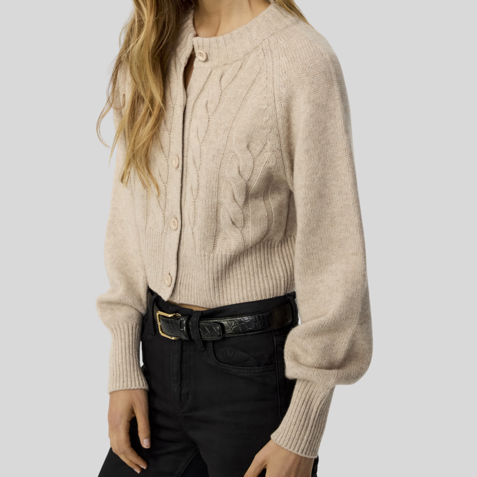 Rita Cable Knit Cardigan Beige Melange