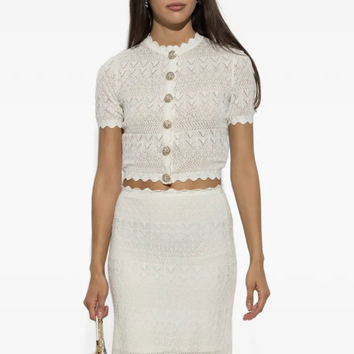 Pointelle Knit Top Cream