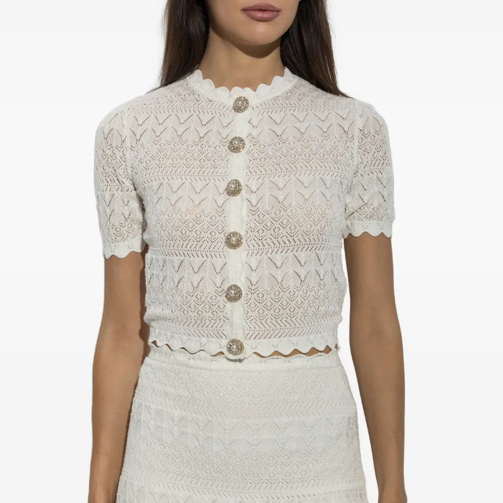Pointelle Knit Top Cream