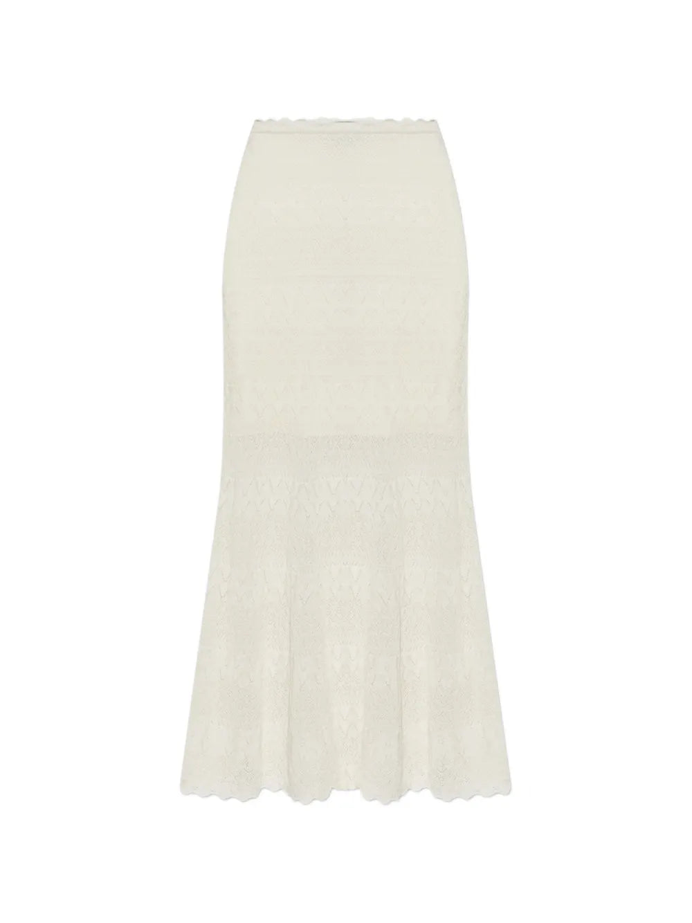 Pointelle Knit Midi Skirt Cream