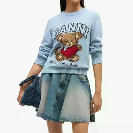 Graphic Wool Sweater Baby Blue
