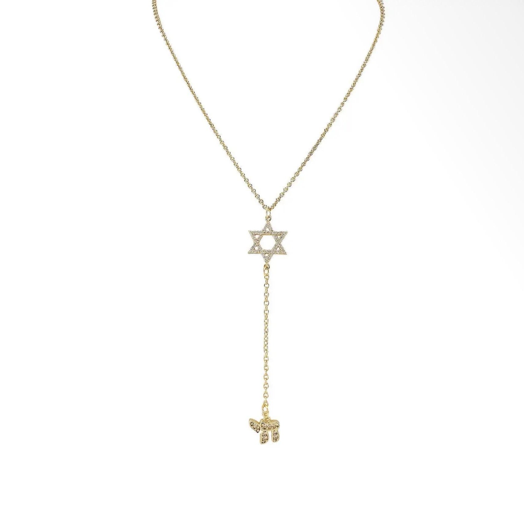 Emily Star of David Lariat Necklace, Chai