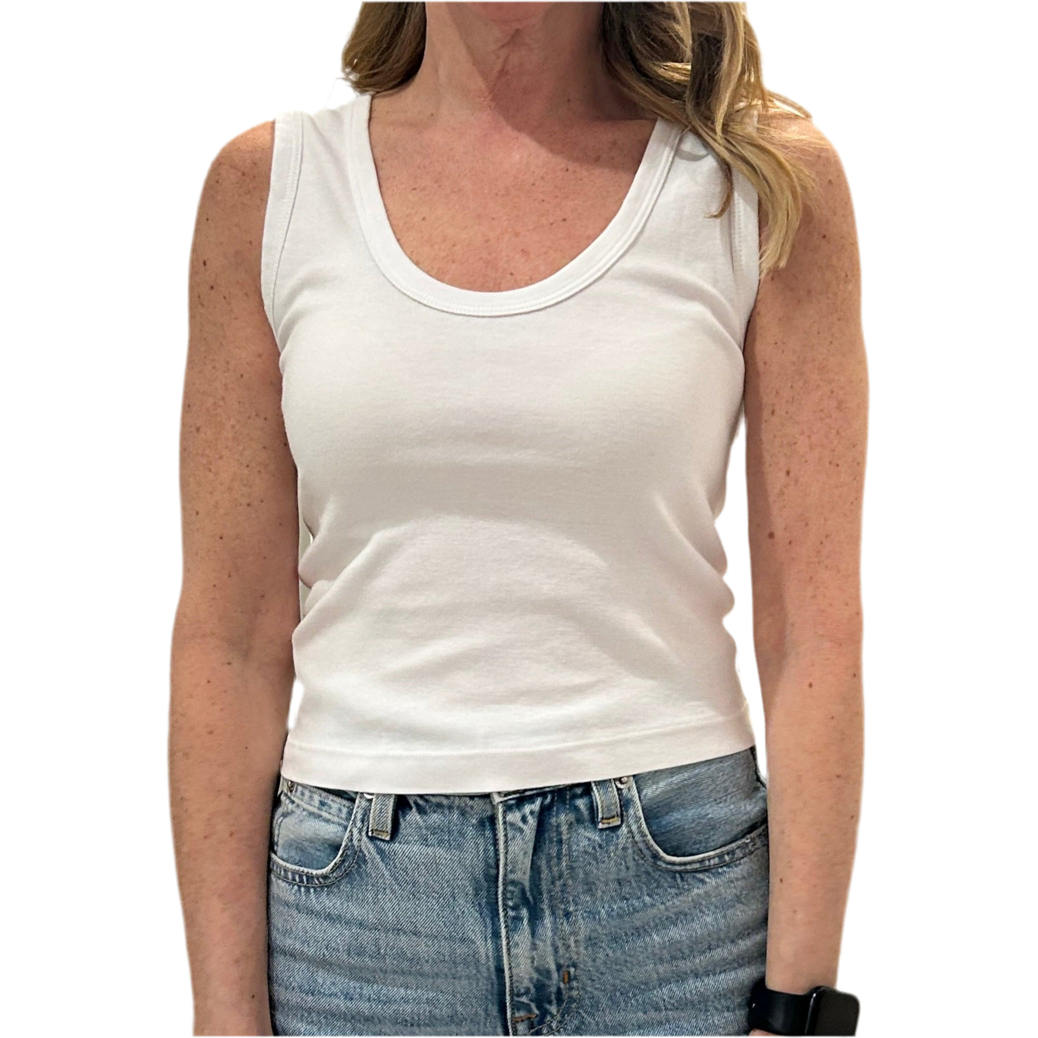 Supima Rib Crop U Tank White