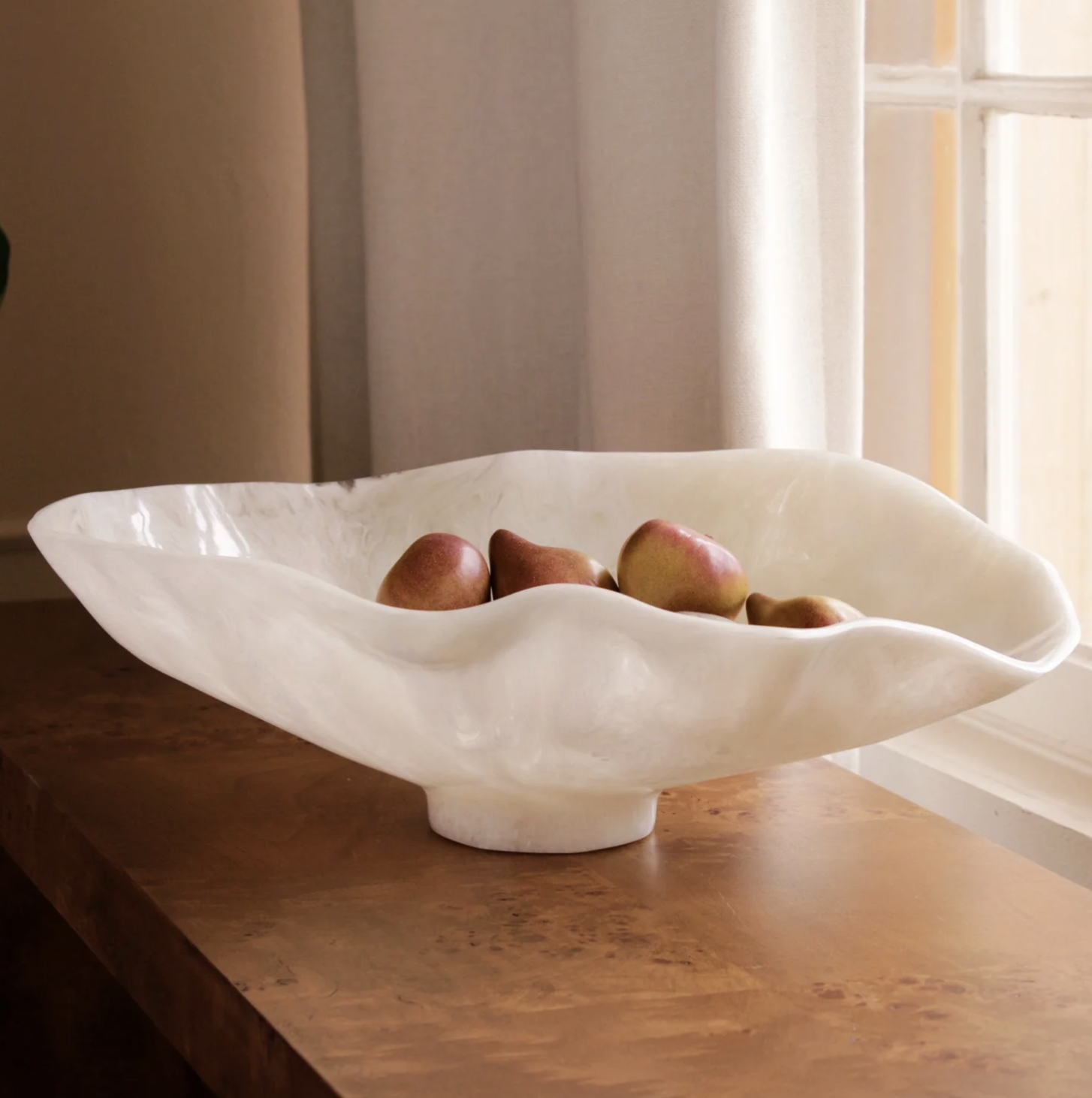 RESIN Alabaster Large Oval Bowl (White Swirl)