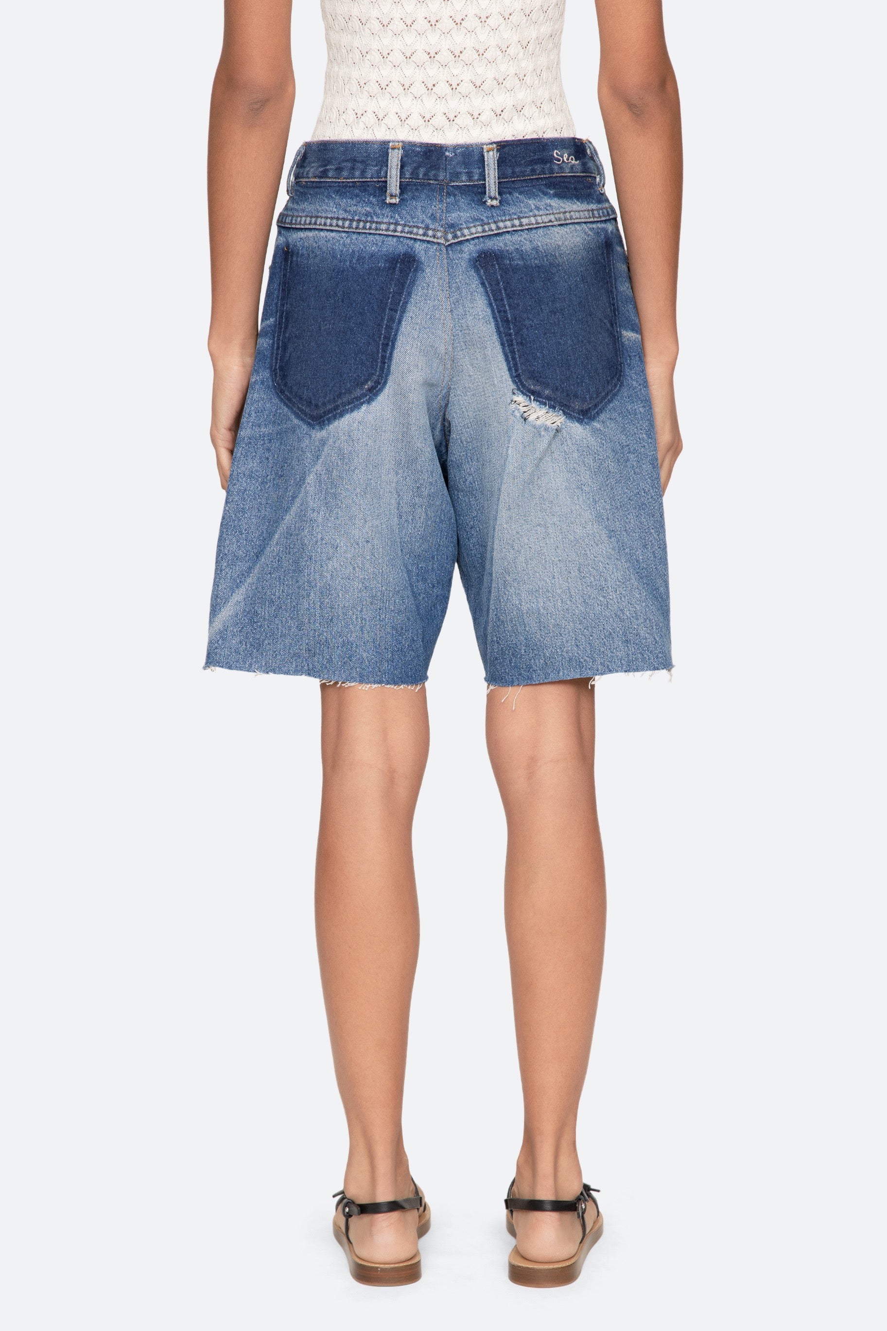 MILENE DENIM KNEE SHORTS (D1)