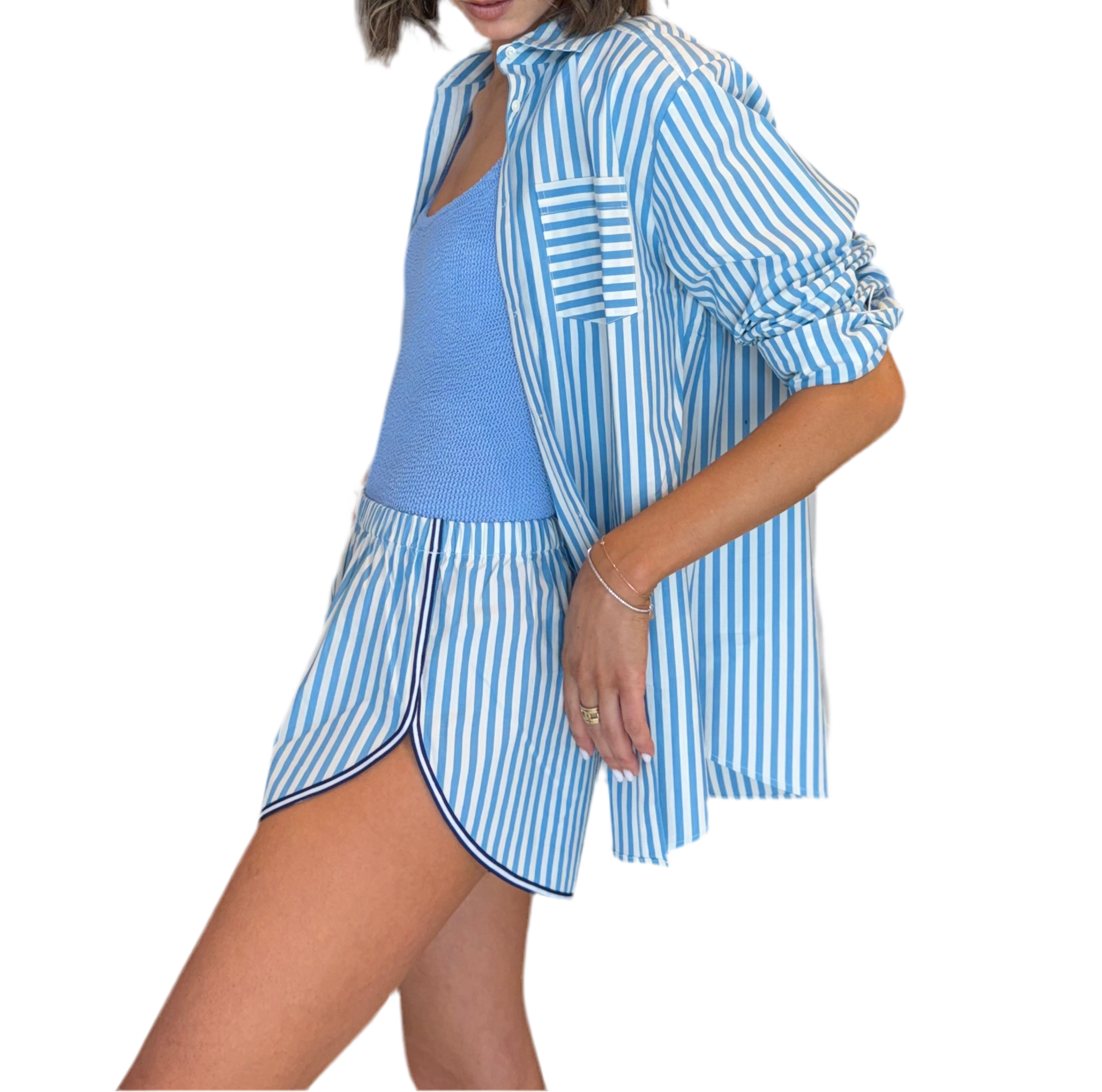 The Avril Button Down French Blue/Brule Stripe