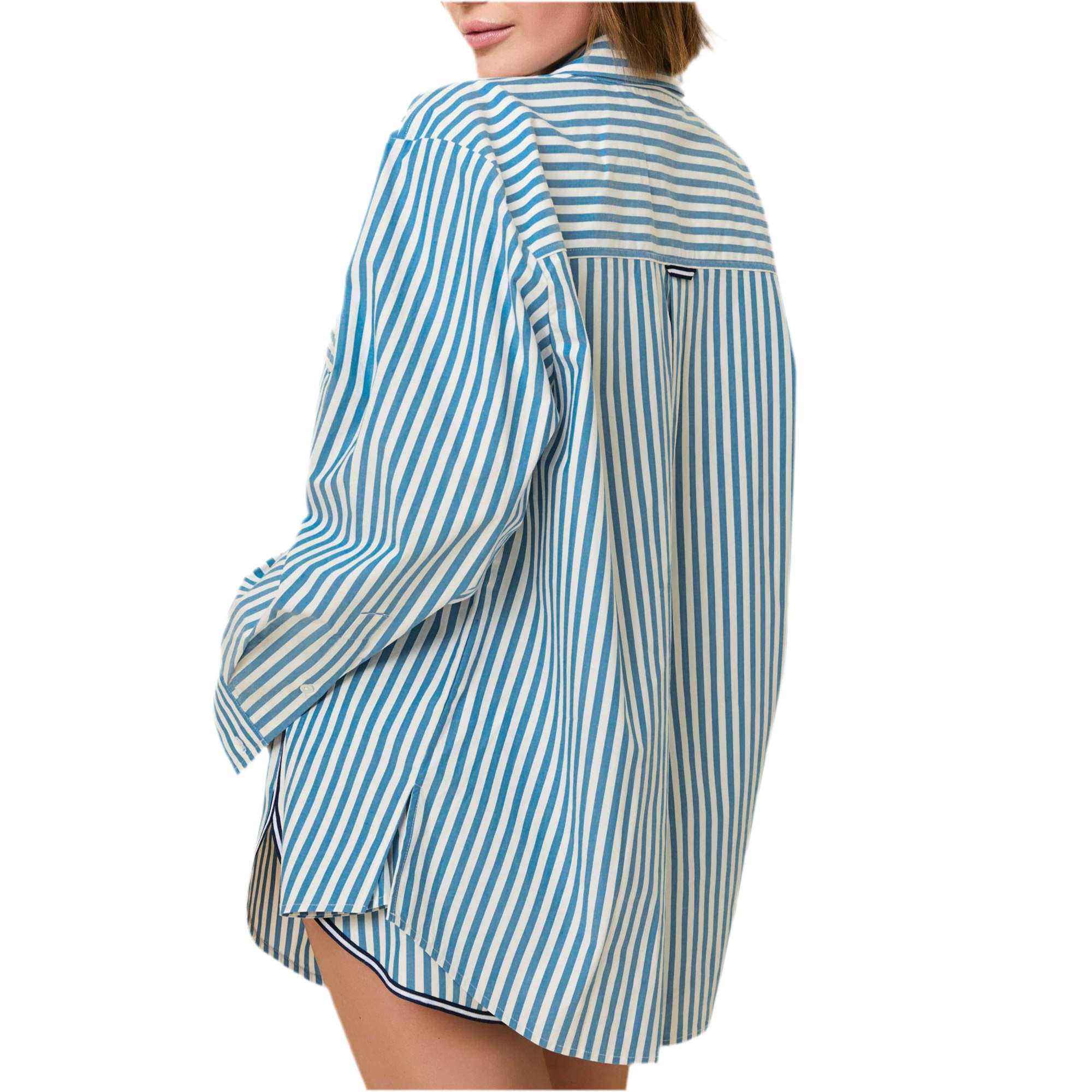 The Avril Button Down French Blue/Brule Stripe