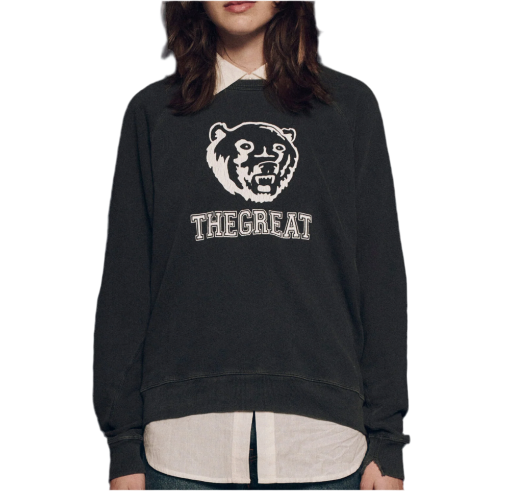 The College Sweatshirt Bear Graphic Washed Black