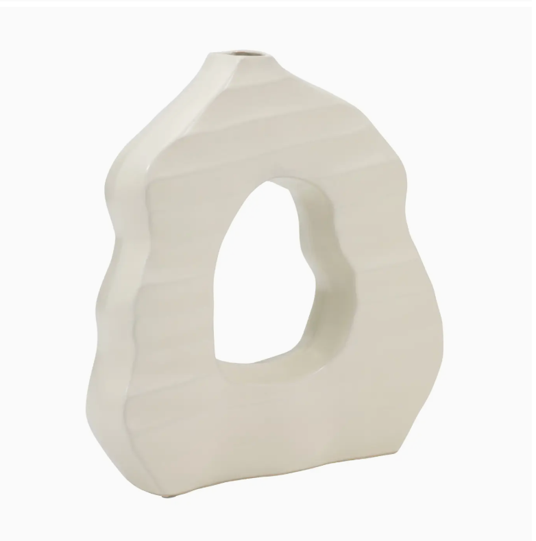 Ceramic Glam Organic Cut-Out Vase Ivory 12"