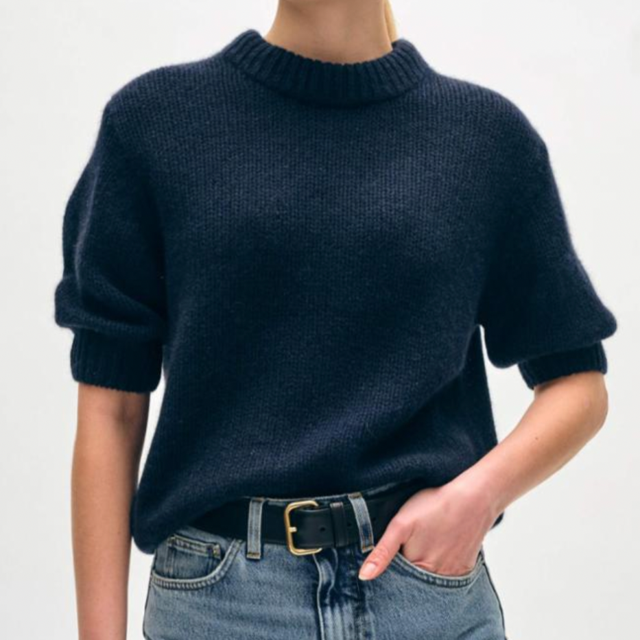 Cashmere Puff Slv Crew Deep Navy