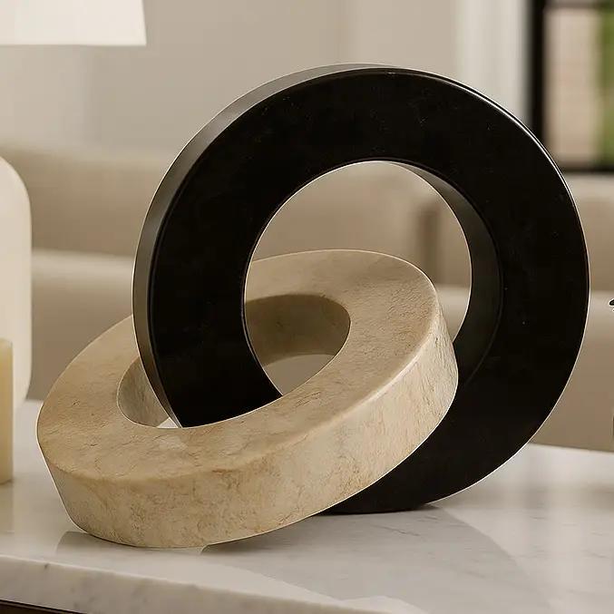Ivory/Black Marble Round Ring Links, 7 in.