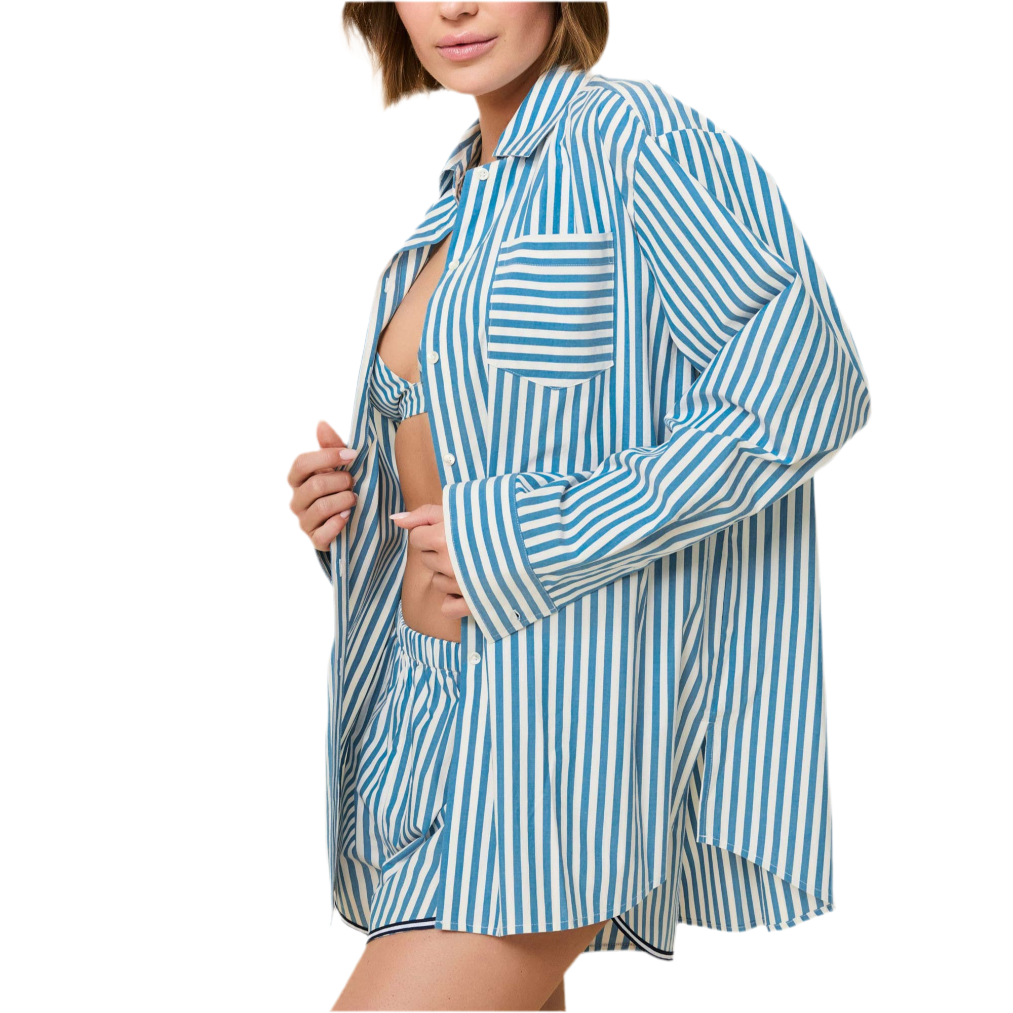 The Avril Button Down French Blue/Brule Stripe