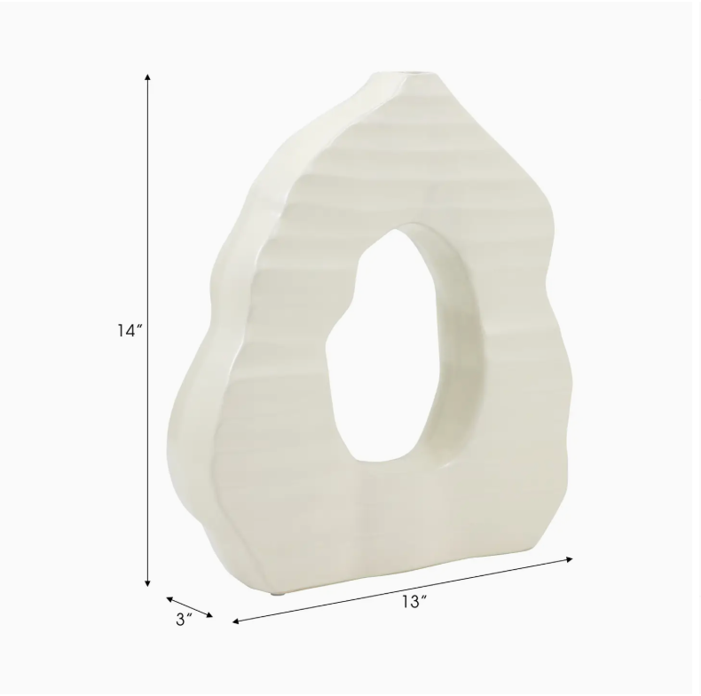 Ceramic Glam Organic Cut-Out Vase Ivory 14"