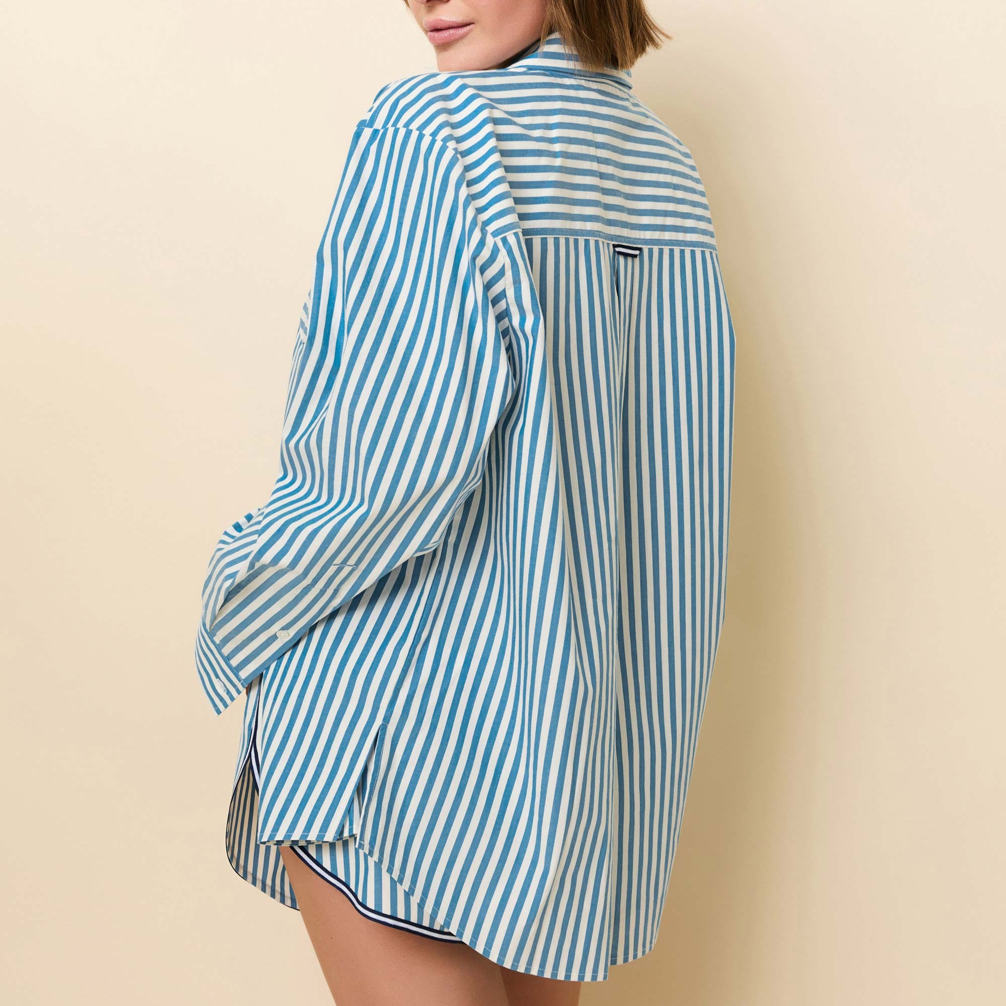 The Avril Button Down French Blue/Brule Stripe