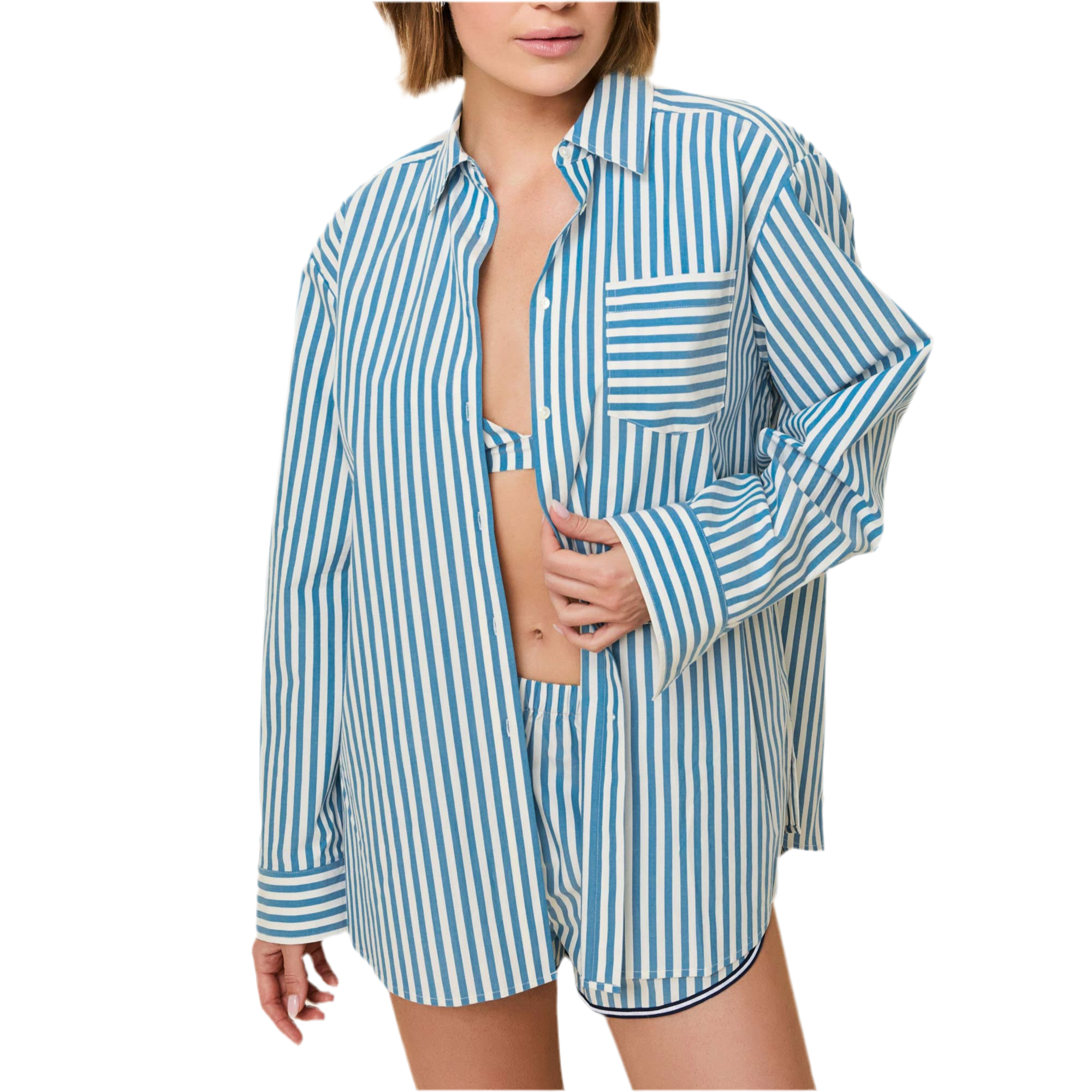 The Avril Button Down French Blue/Brule Stripe