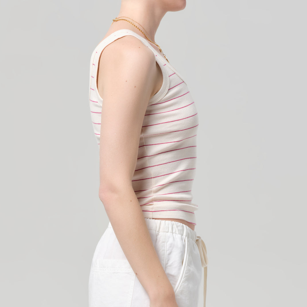Faye Tank Rasberry Pinstripe