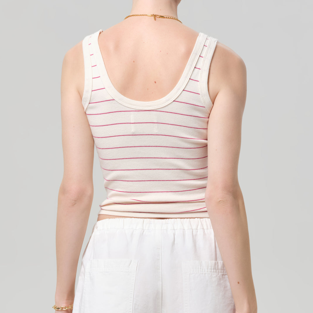 Faye Tank Rasberry Pinstripe