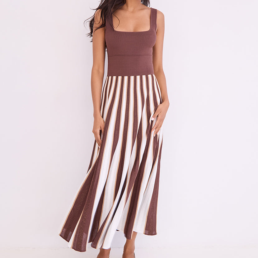 Waverly Dress Brown Ivory Stripe