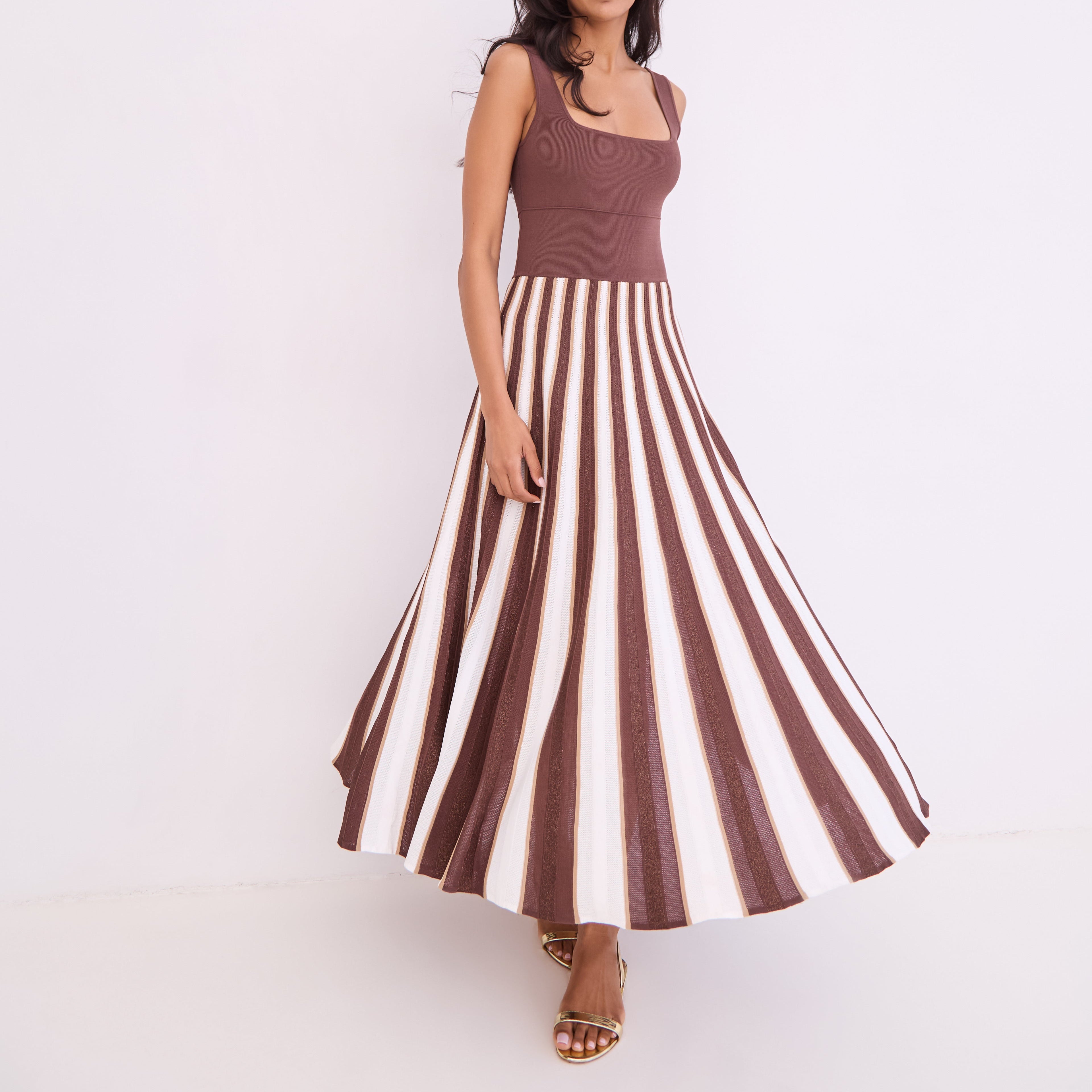 Waverly Dress Brown Ivory Stripe