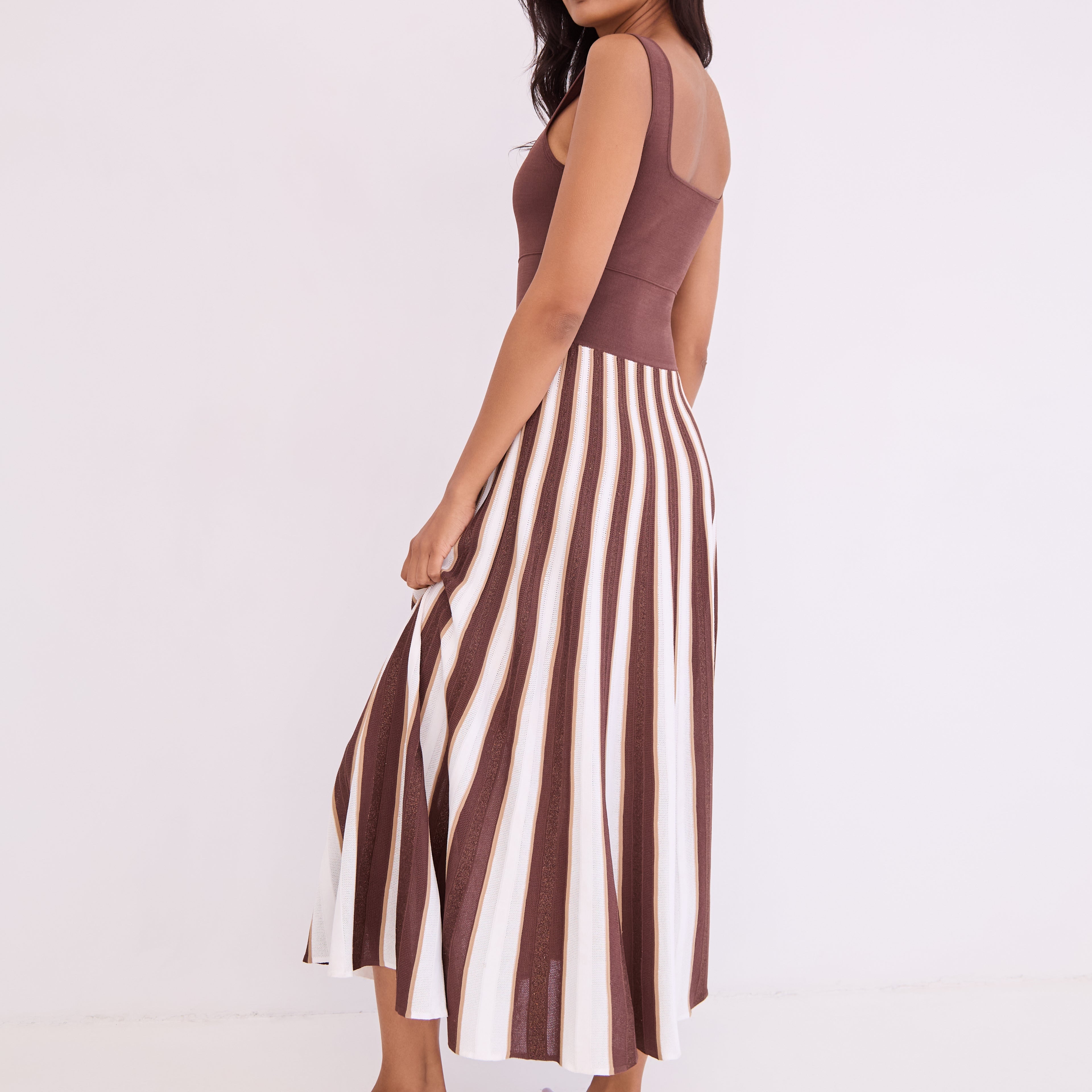 Waverly Dress Brown Ivory Stripe