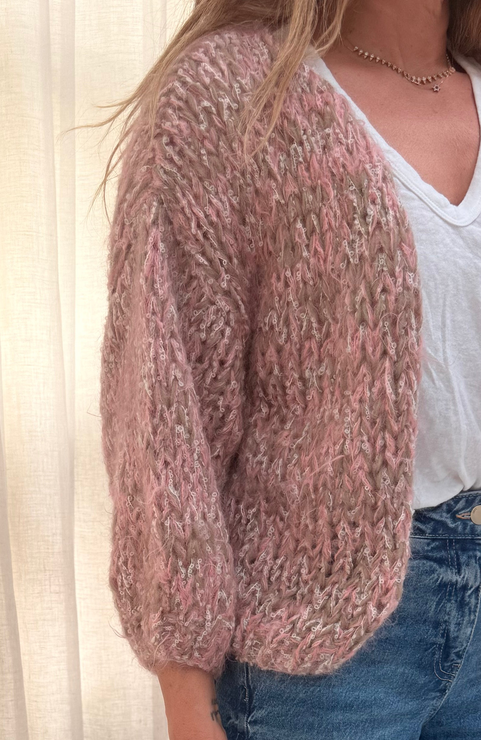Alpaca Mix Cardigan Pink Melange