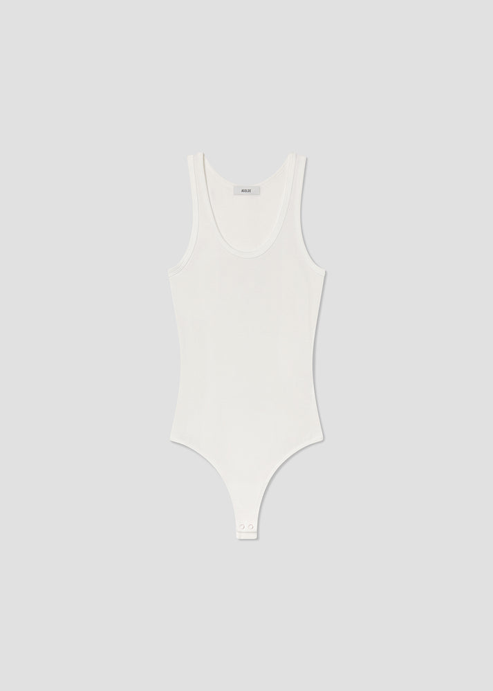 Maria Rib Tank Thong Bodysuit White