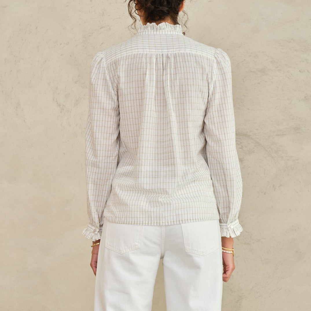 Chrissie L/S Top Ecru/Check