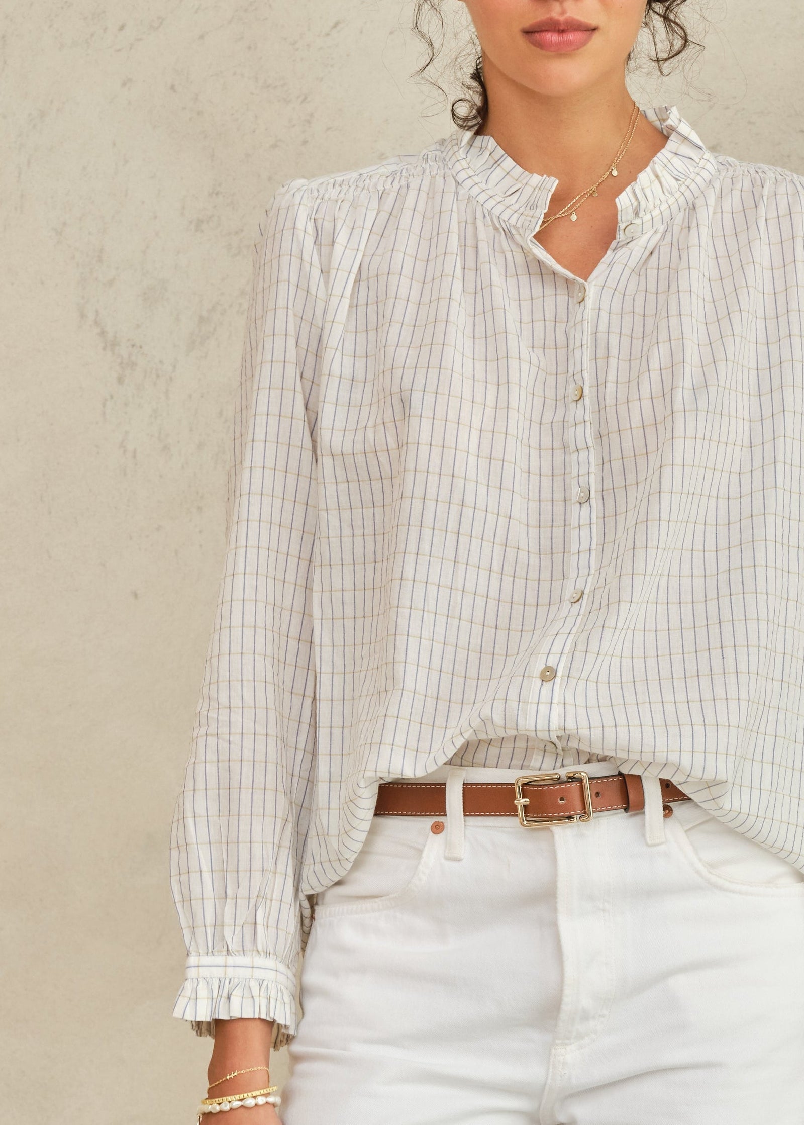 Chrissie L/S Top Ecru/Check