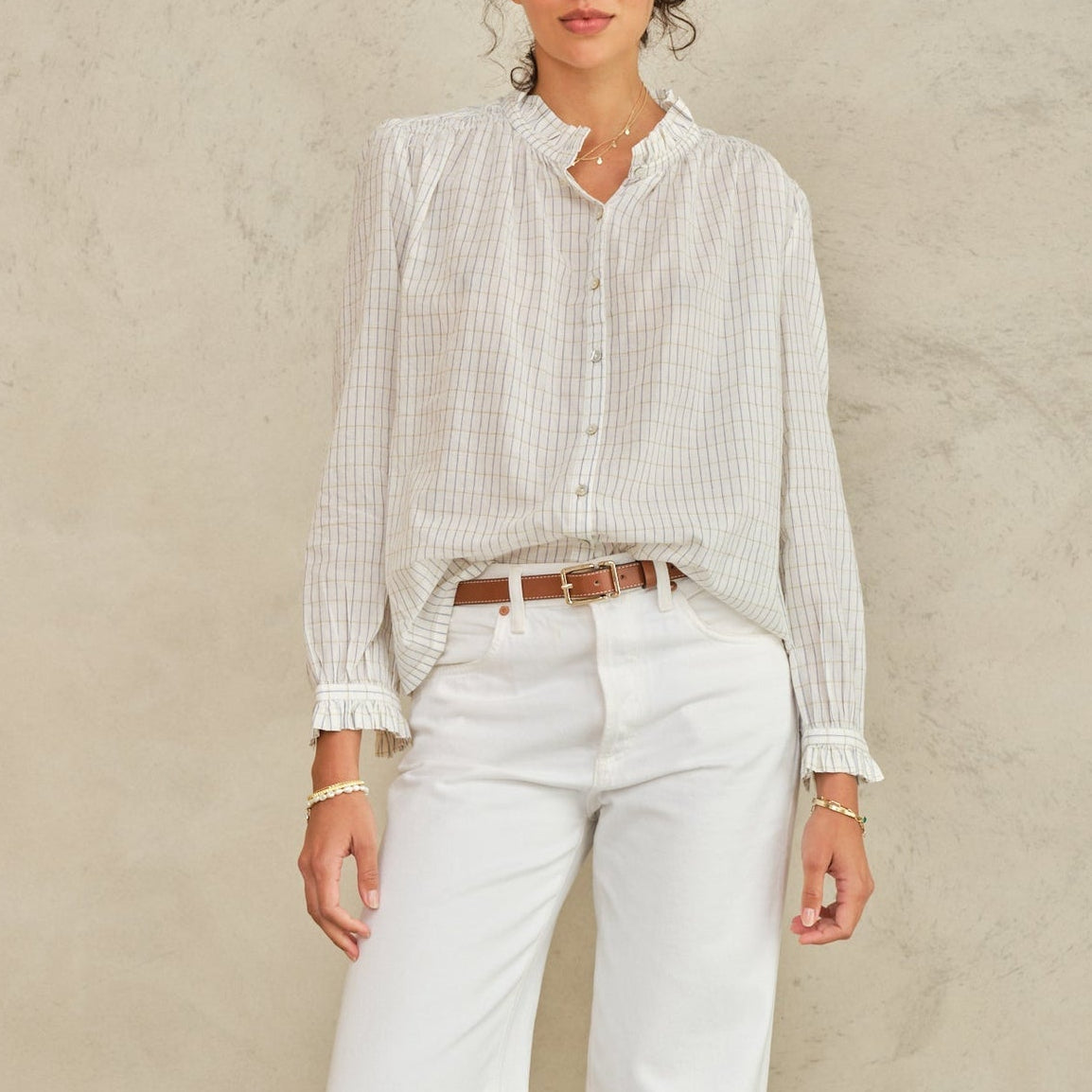 Chrissie L/S Top Ecru/Check
