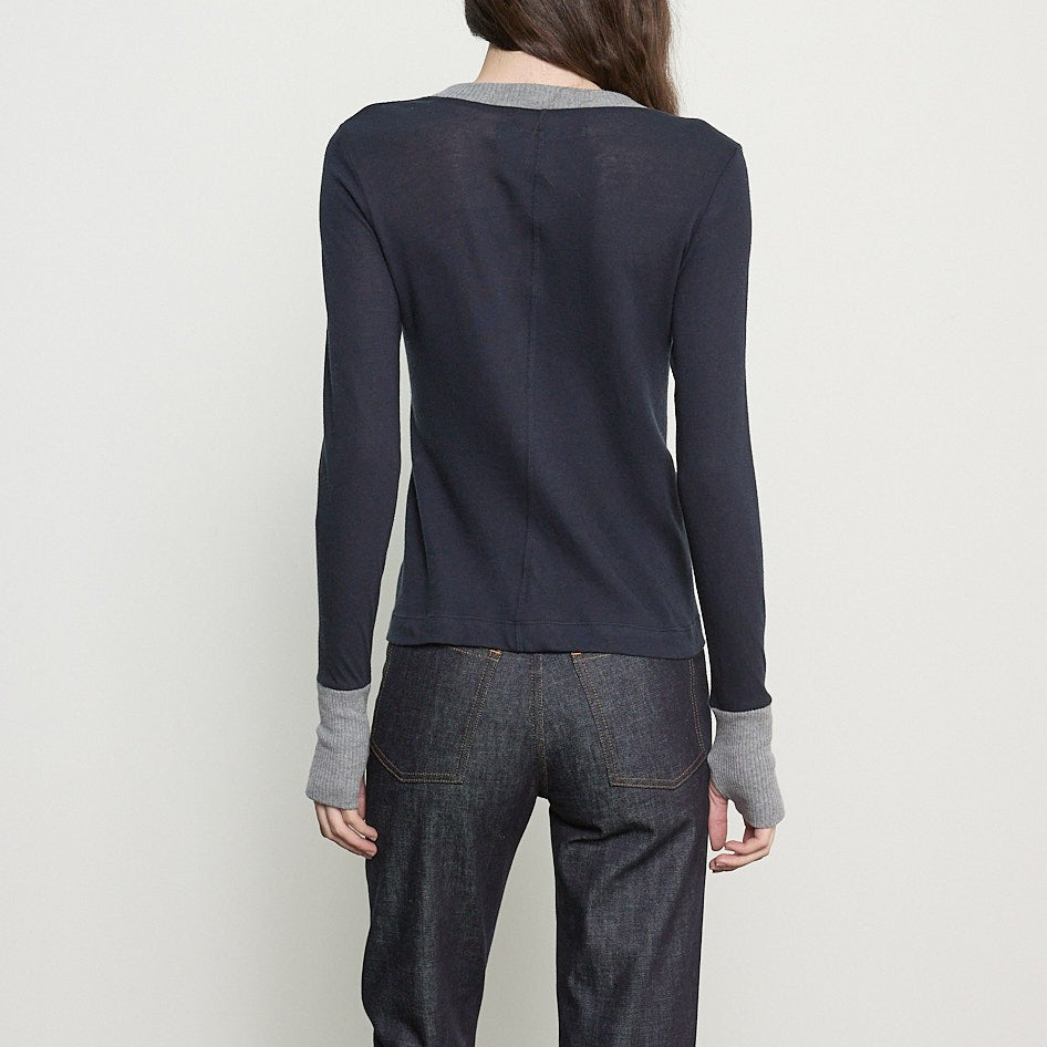 Cashmere Jersey Cuffed Crew Ink/Smoke