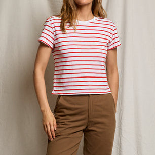 Everett Boxy Crew Tee Tomato Stripe