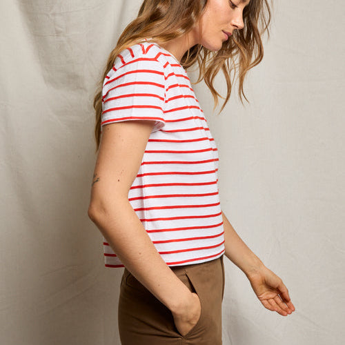 Everett Boxy Crew Tee Tomato Stripe