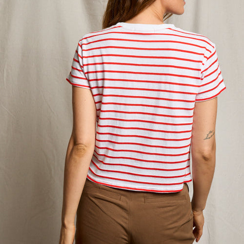 Everett Boxy Crew Tee Tomato Stripe