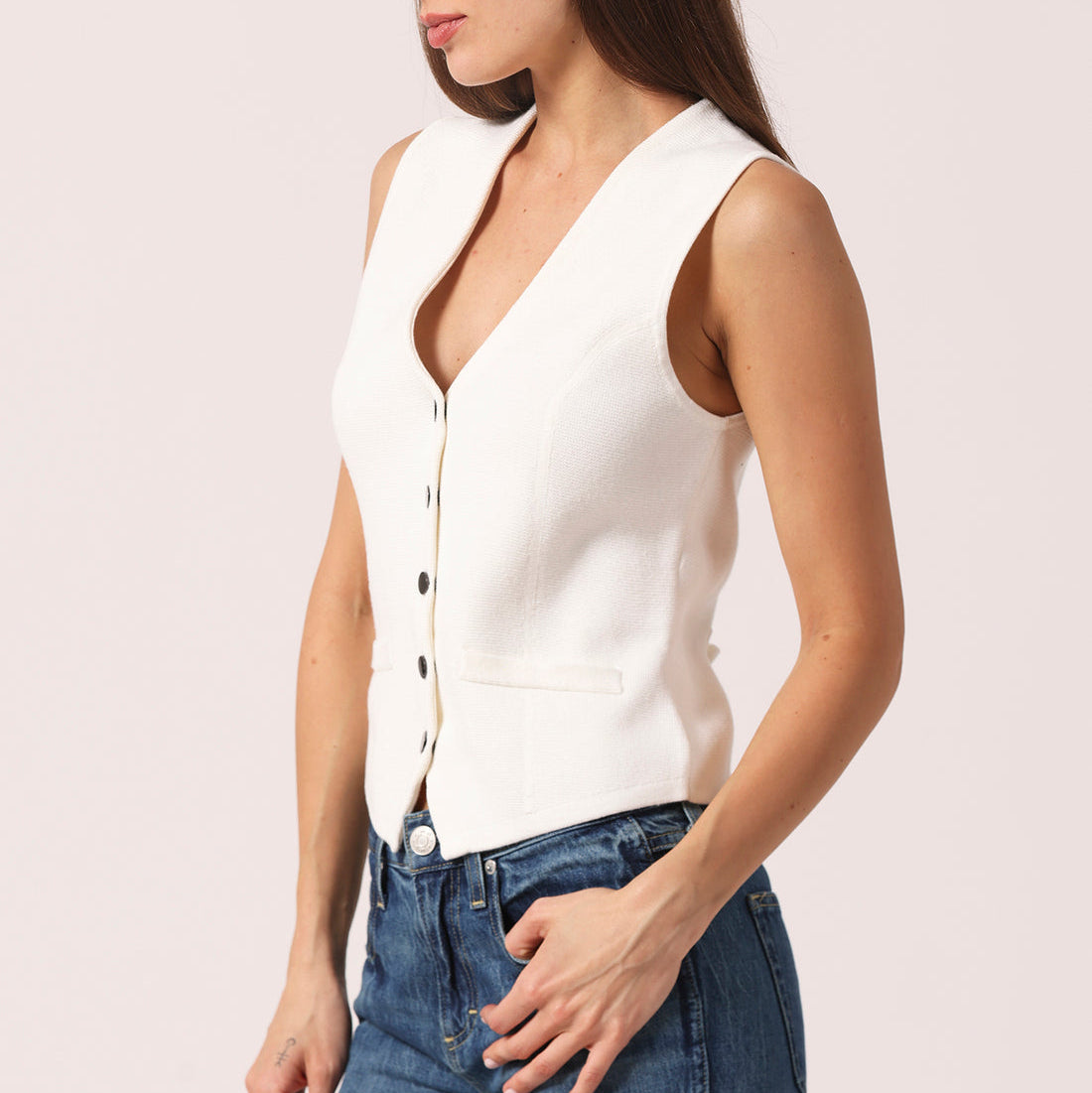 Cotton Blend Vest w/ Snaps White