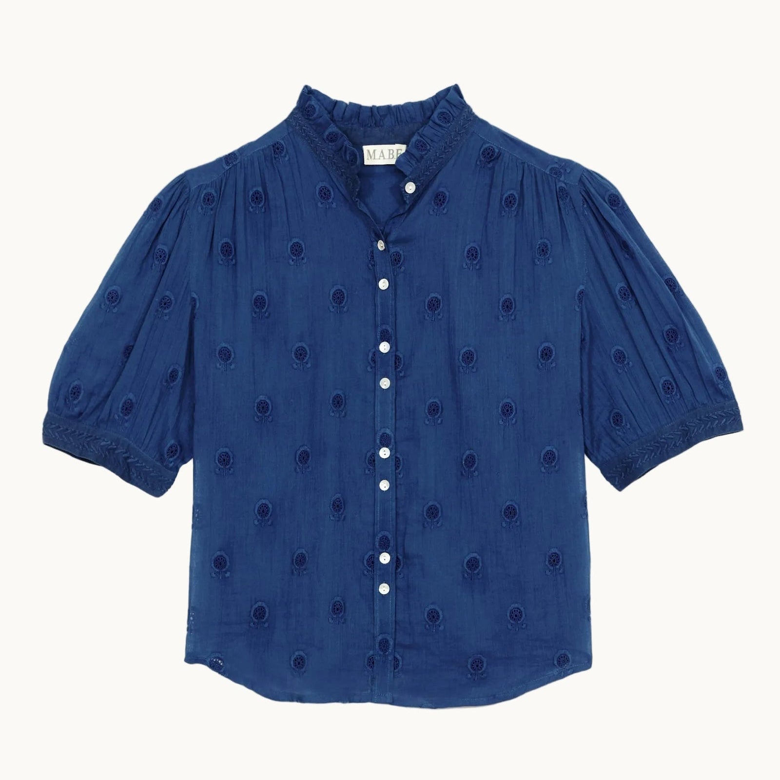 Frani Emb S/S Top Cobalt